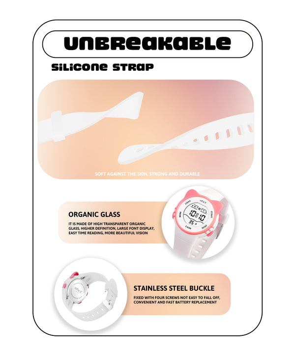 Spiky Eva12 Cat Shaped Sports Digital Watch - White