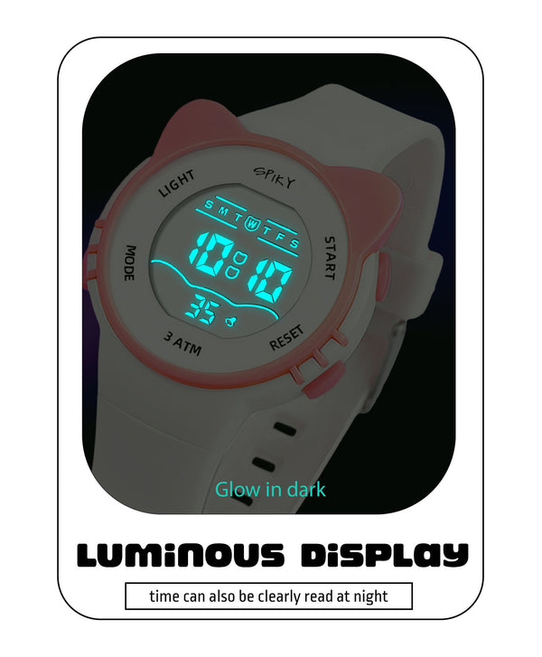 Spiky Eva12 Cat Shaped Sports Digital Watch - White