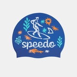 Speedo Kids' Printed Silicone Swimming Cap - Blue