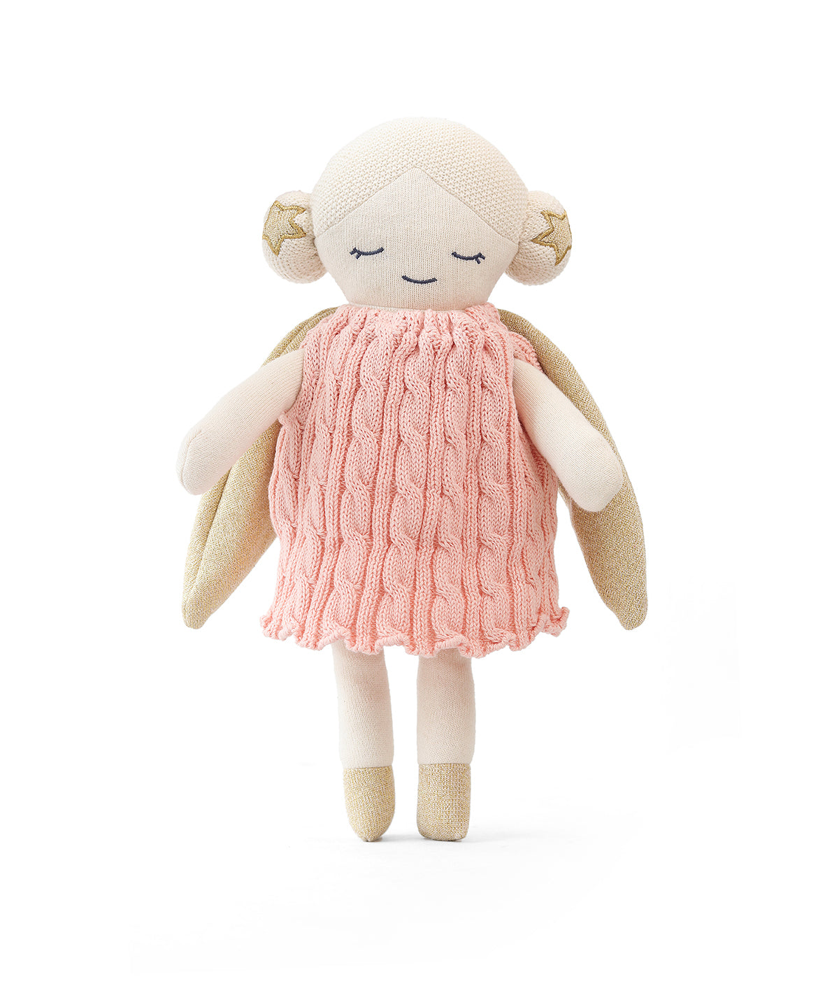 Pluchi Angel Doll Cotton Knitted Stuffed Soft Toy (Baby Pink & Gold)