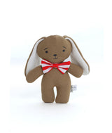 Pluchi Mr. Bunny Rabbit Cotton Knitted Stuffed Soft Toy (Natural, Light Brown & Red)