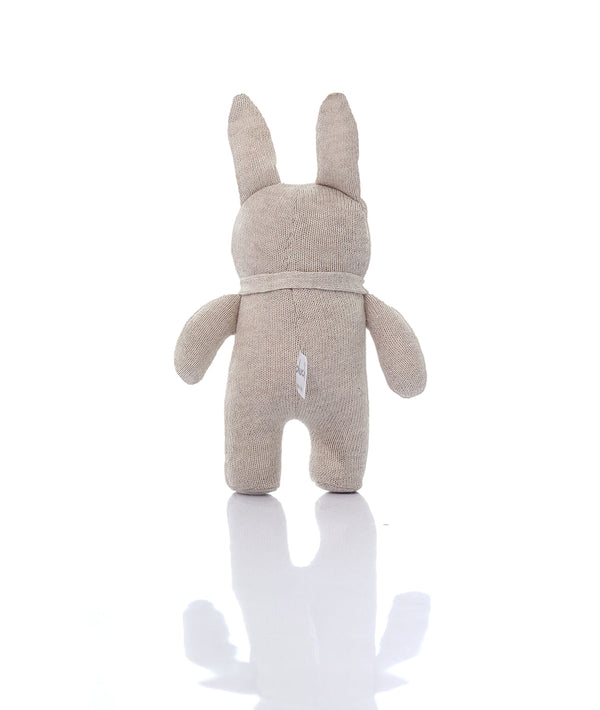 Pluchi Toto Bear Cotton Knitted Stuffed Soft Rattle Toy (Beige Melange & Natural)
