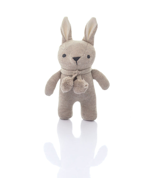 Pluchi Toto Bear Cotton Knitted Stuffed Soft Rattle Toy (Beige Melange & Natural)