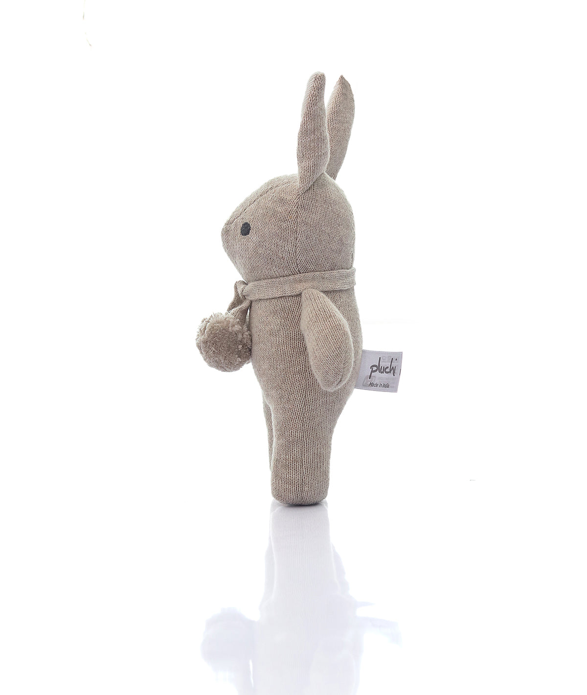 Pluchi Toto Bear Cotton Knitted Stuffed Soft Rattle Toy (Beige Melange & Natural)