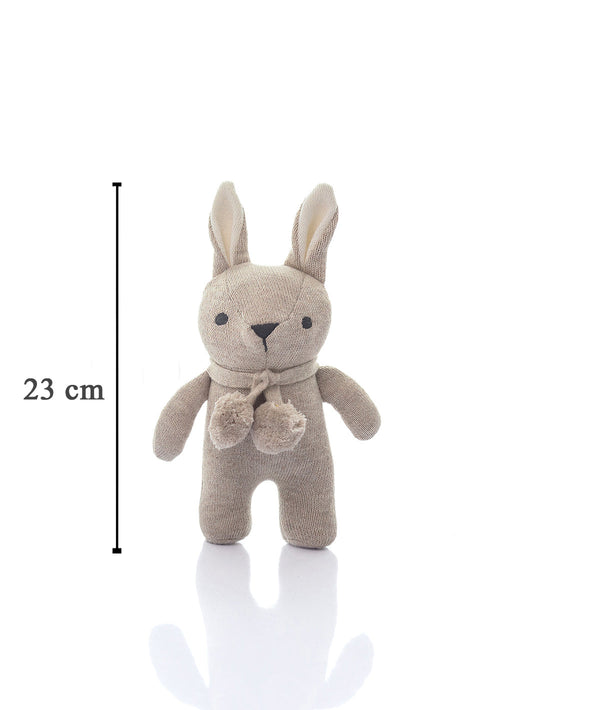 Pluchi Toto Bear Cotton Knitted Stuffed Soft Rattle Toy (Beige Melange & Natural)