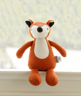 Pluchi The Timid Fox - Cotton Knitted Stuffed Soft Toy For Babies & Kids (Bright Orange & Natural)