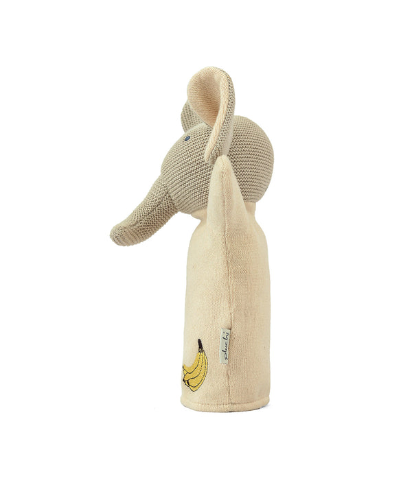 Pluchi Elephant Hand Puppet Cotton Knitted Stuffed Soft Toy (Oat & Pale Whisper)