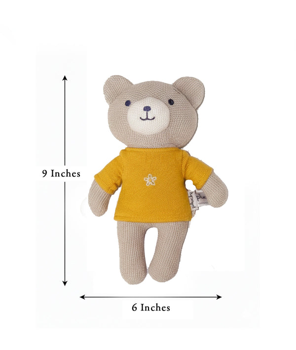 Pluchi Kensington Teddy Cotton Knitted Stuffed Soft Toy (Beige and Yellow)