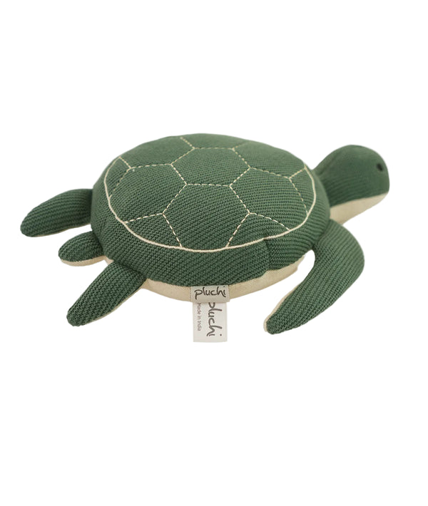 Pluchi Waddles Turtle Cotton Knitted Stuffed Soft Toy (Duke Green & Natural)