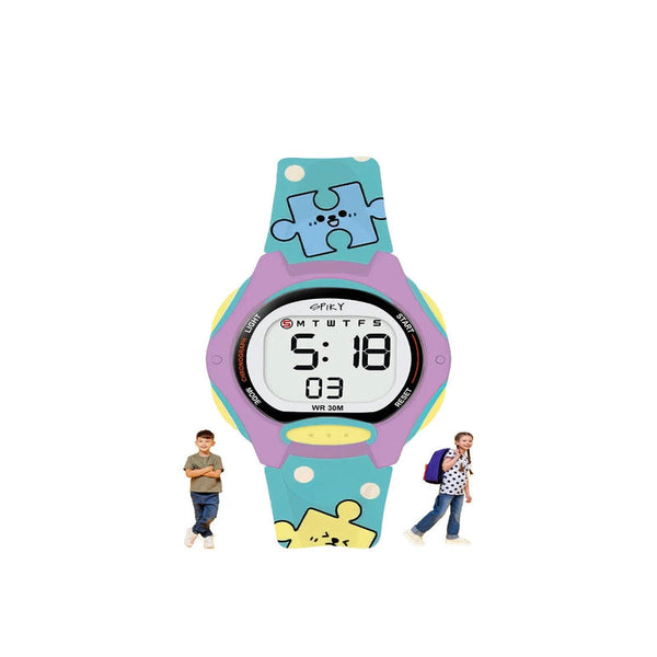 Spiky EVA18 Printed Strap Round Sports Digital Watch 3–10Y – Turquoise