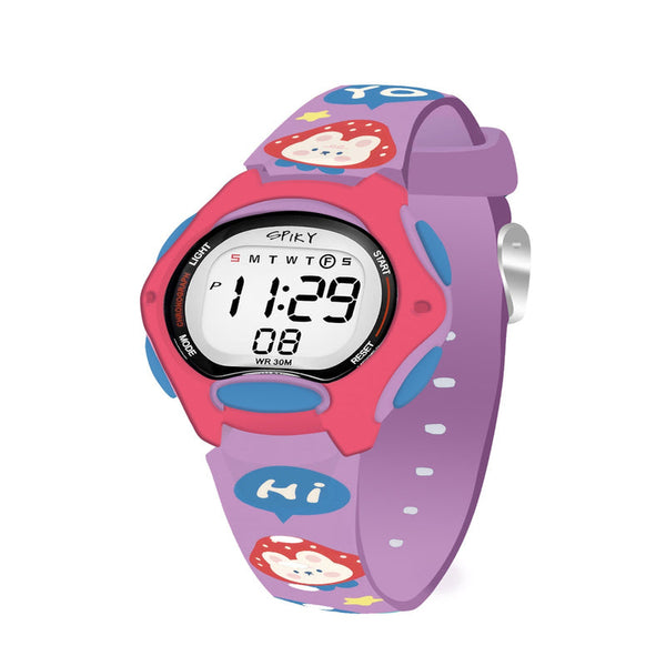 Spiky EVA18 Printed Strap Round Sports Digital Watch 3–10Y – Purple