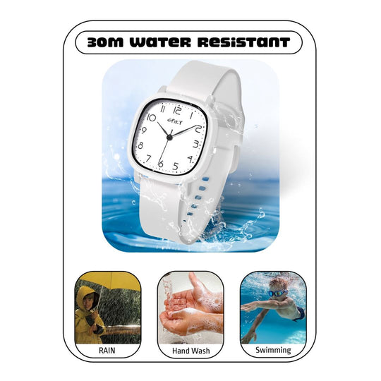 Spiky EVA19 Square Analog Watch for Kids 3–14Y – White