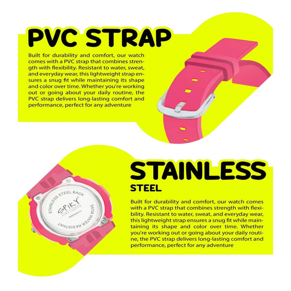 Spiky Round Multifunctional Digital Sports Watch 3–14Y – Pink