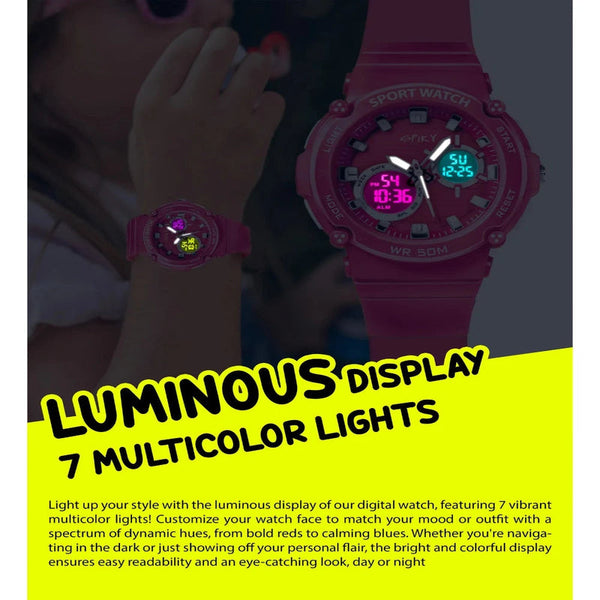 Spiky Round Multifunctional Digital Sports Watch 3–14Y – Pink