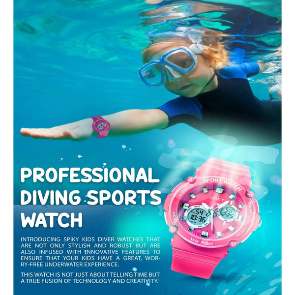 Spiky Round Multifunctional Digital Sports Watch 3–14Y – Pink