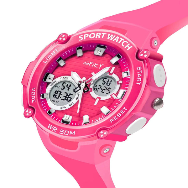 Spiky Round Multifunctional Digital Sports Watch 3–14Y – Pink