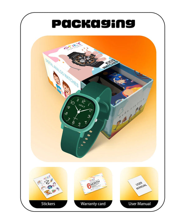 Spiky SPKEVA19 Square Analog Watch for Kids 3–14Y – Green