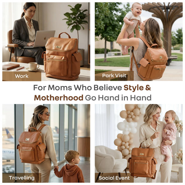 R For Rabbit Caramello Bold Neo Diaper Bag, Matte Finish Vegan Leather