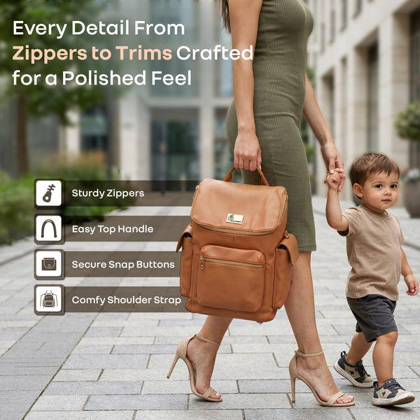 R For Rabbit Caramello Bold Neo Diaper Bag, Matte Finish Vegan Leather