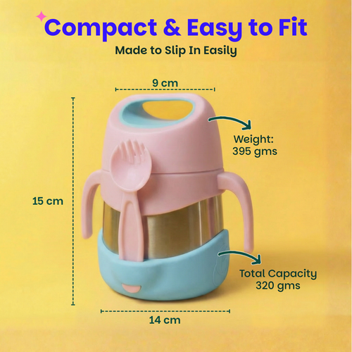 Basil ThermoTOT Insulated Food Jar 320ml with Carry Handle & Spork – Guava