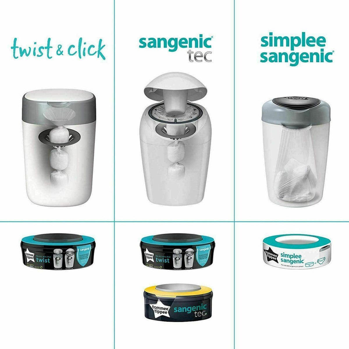 Tommee Tippee Twist & Click Advanced Nappy Disposal Refill Cassette 3 Pack