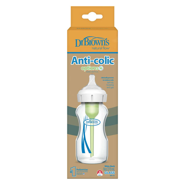 Dr Browns Glass Feeding Bottle Wide Neck Options+ Anti Colic 9Oz 270Ml