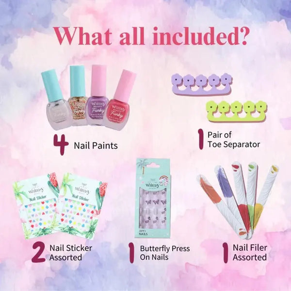 Whimsy Safe, Non-Toxic, Water Based Peel Off Nailpaint Kit for Girls (Pack of 8)