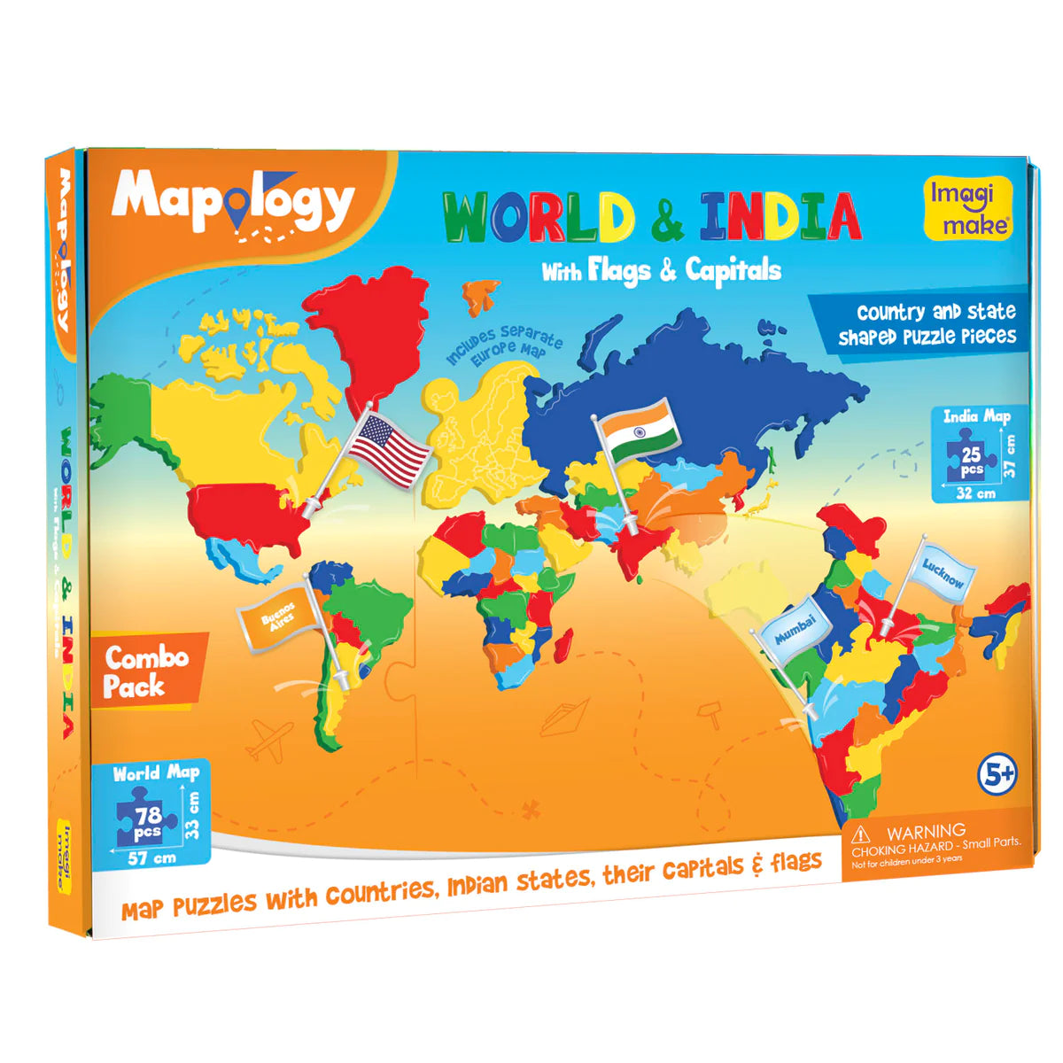 Mapology World & India ImagiMake With Flags and Capitals