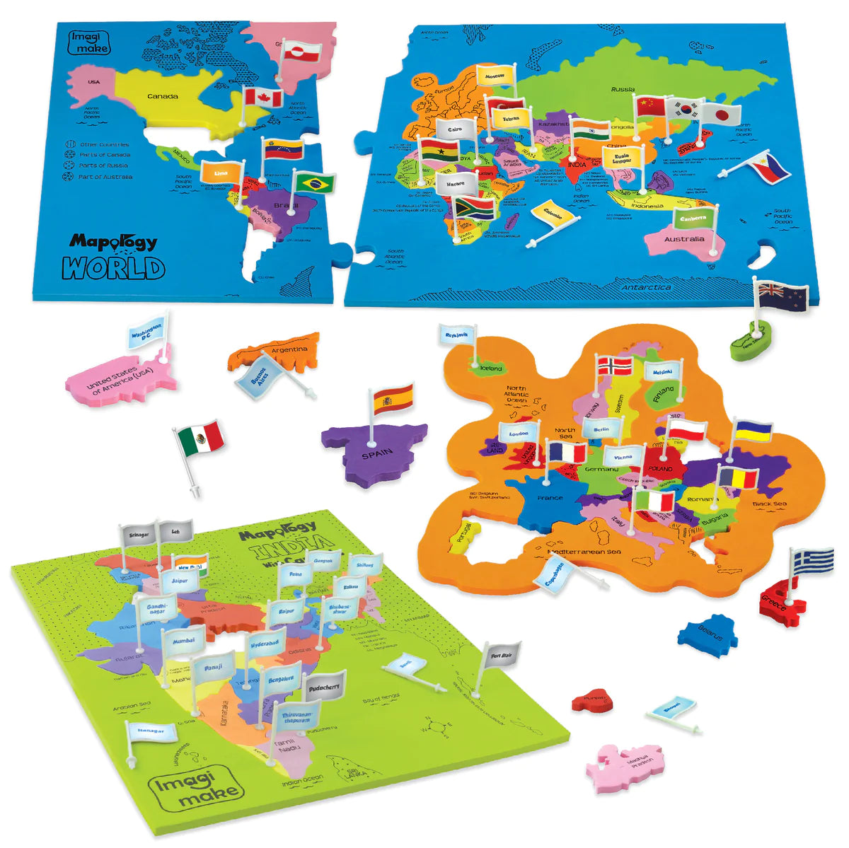 Mapology World & India ImagiMake With Flags and Capitals