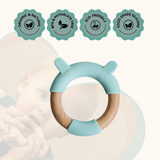 Little Rawr - Wood Silicone Teether Ring Blue Bear
