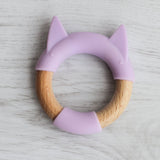 Little Rawr Wood + Silicone Disc & Ring Teether Kitty 9 cm Purple