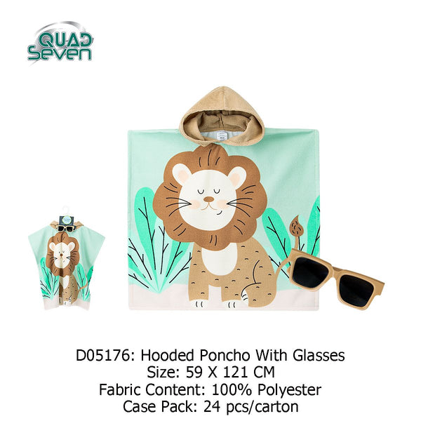 Quad Seven Roaring Cute Lion Hooded Towel Poncho for Kids (2–4 Years) – Soft & Absorbent Beach & Bath Robe