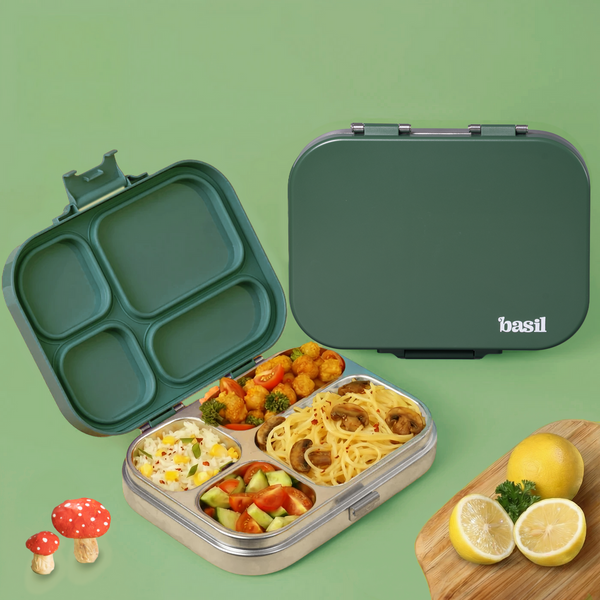 Basil Bento Quad 4-Compartment Stainless Steel Lunchbox 800 ml Wild Wood