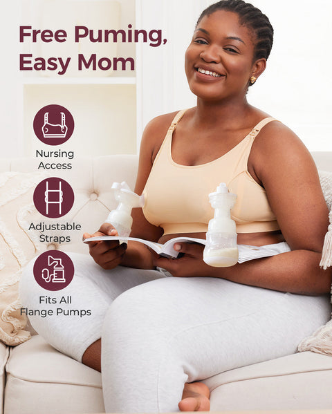 Momcozy YN08 Original Hands-Free Pumping & Nursing Bra Small – Beige