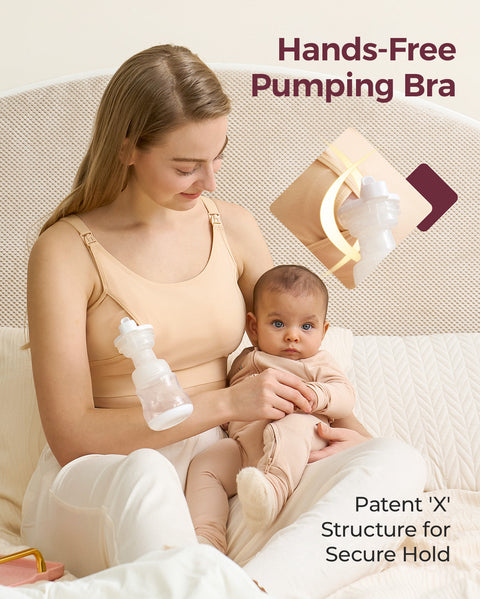 Momcozy YN08 Original Hands-Free Pumping & Nursing Bra Small – Beige