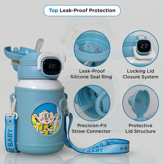 Mee Mee Zippy Sippy Kids Stainless Steel Water Bottle with Smart Temperature Display 500ml – Blue