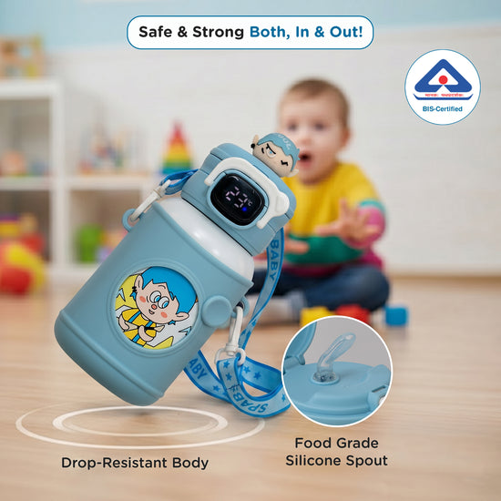 Mee Mee Zippy Sippy Kids Stainless Steel Water Bottle with Smart Temperature Display 500ml – Blue