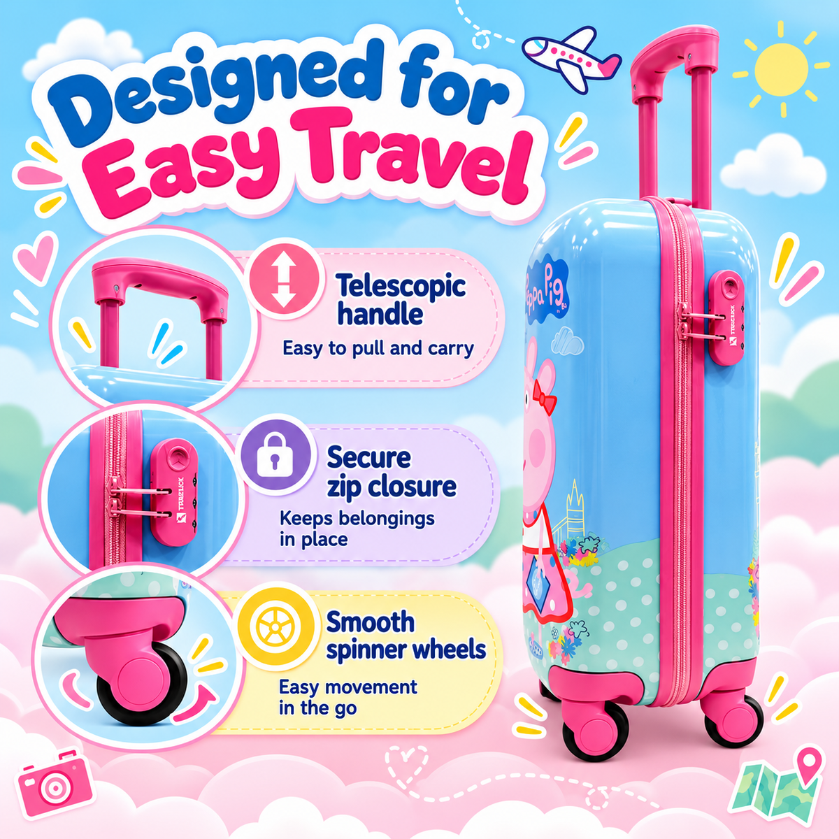 Striders Peppa Pig VIA01 Kids Strolly 18 Inch 46 cm Pink