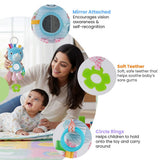 Nuluv Activity Rhino Baby Plush Sensory Stroller Toy with Teether, Crinkle Leaf & Mirror