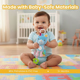 Nuluv Activity Rhino Baby Plush Sensory Stroller Toy with Teether, Crinkle Leaf & Mirror