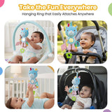 Nuluv Activity Rhino Baby Plush Sensory Stroller Toy with Teether, Crinkle Leaf & Mirror