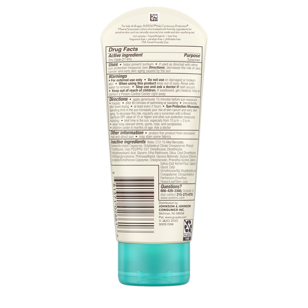 Aveeno Baby Kids Continuous Protection Lotion Sunscreen With Broad Spectrum Spf 50 - 88Ml