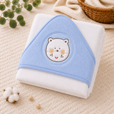 Babiano Teddy Bear Baby Hooded Towel – White & Sky Blue