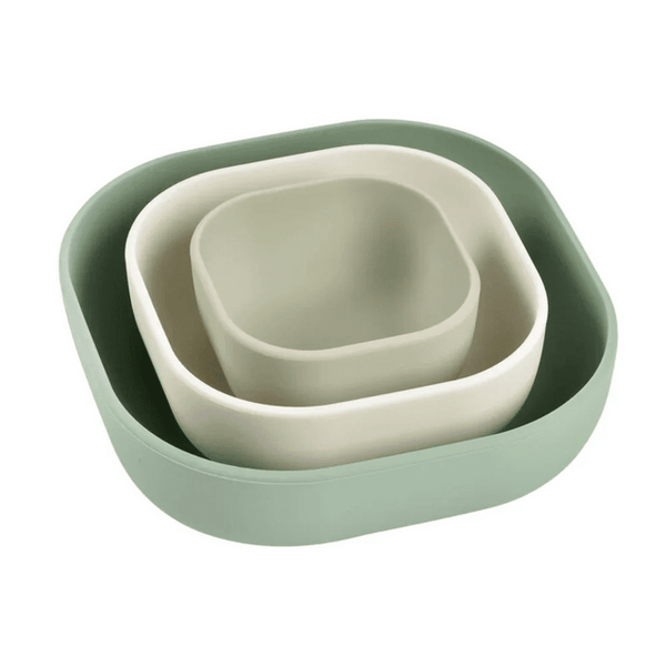 Béaba Silicone Stackable Bowls Pack of 3 4M+ – Frosty Green / Cotton / Misty Green