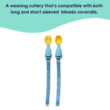 Bibado Handi Cutlery Attachable Spoon & Fork Set – Speedy Dinos Turquoise | 6M+