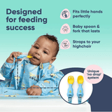 Bibado Handi Cutlery Attachable Spoon & Fork Set – Speedy Dinos Turquoise | 6M+