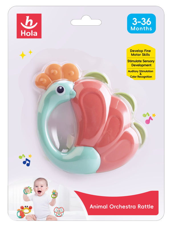 HOLA Peacock Rattle Sensory & Early Learning Toy 3M+ Multicolor