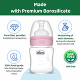 Chicco Well-Being Glass Feeding Bottle 120ml Slow Flow 0M+ – Pink