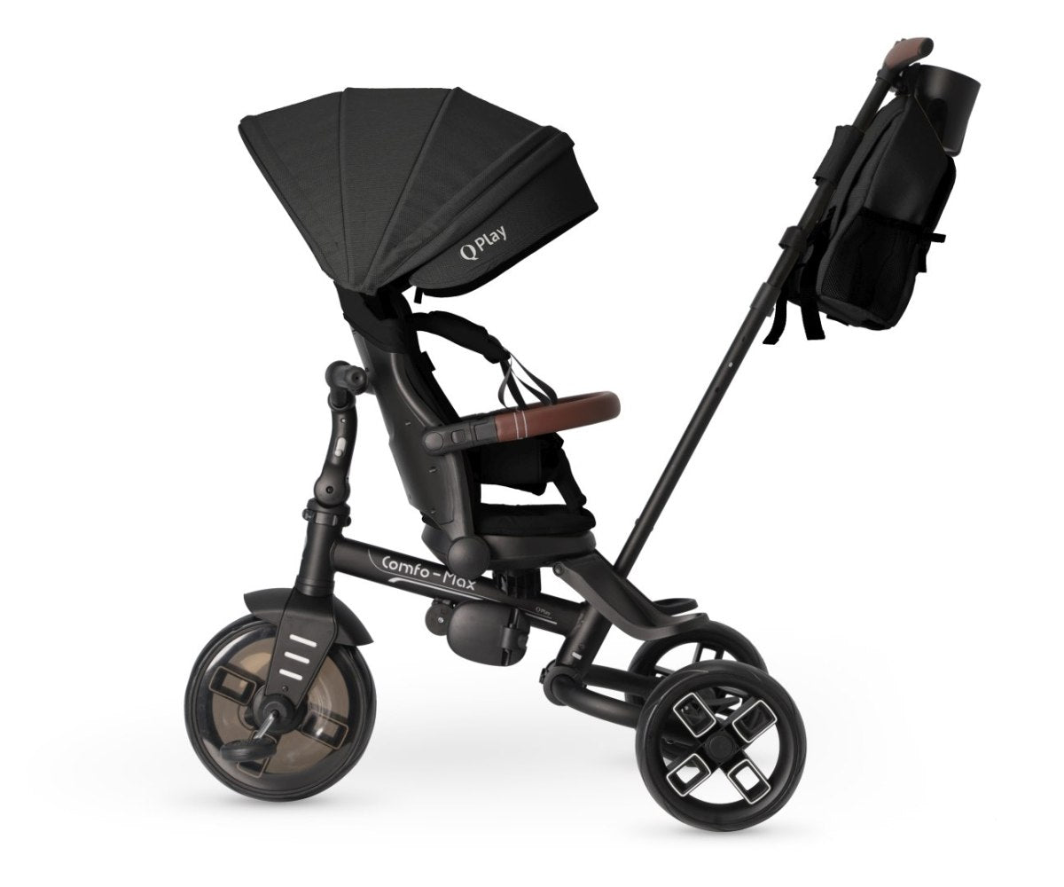 QPlay Comfo Max 7-in-1 Folding Trike With Swivel Seat Black