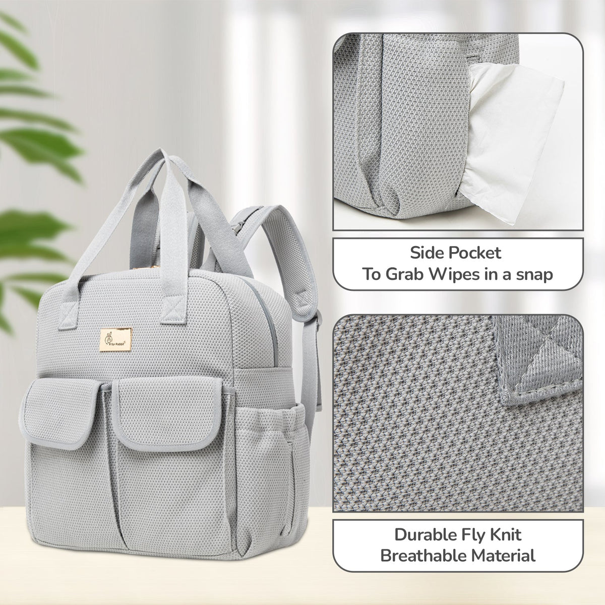 R for Rabbit Diaper Bag Caramello Breezy Grey